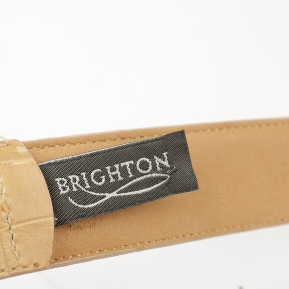 Vintage Brighton Women's Belt Size S Small Tan Beige Croc Leather Leaf Buckle - Picture 9 of 12